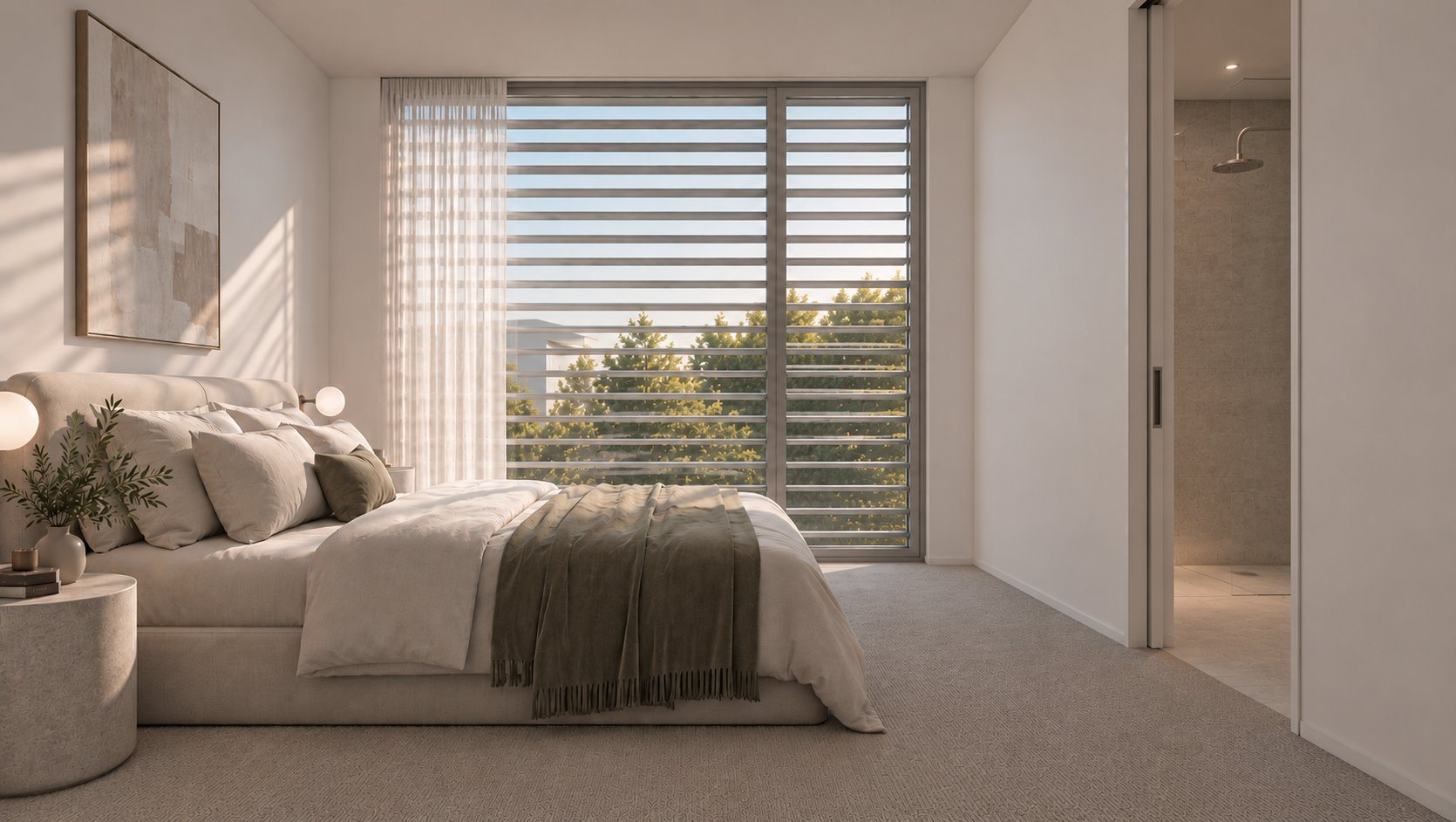 Bedroom with screened window