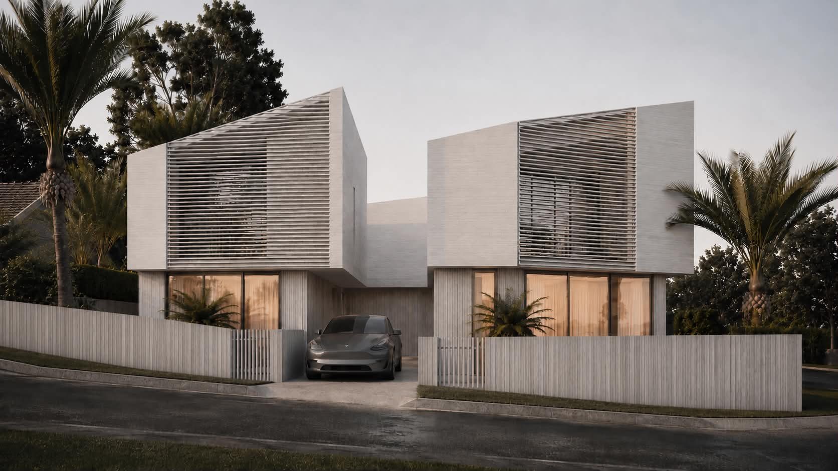 Glendowie Residences, street elevation at dusk
